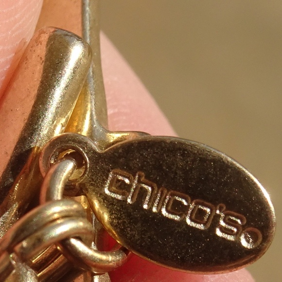 Chico's Gold Cable Chain & Picture Jasper Gemstone Big Boho Chic Toggle Bracelet - Picture 6 of 9